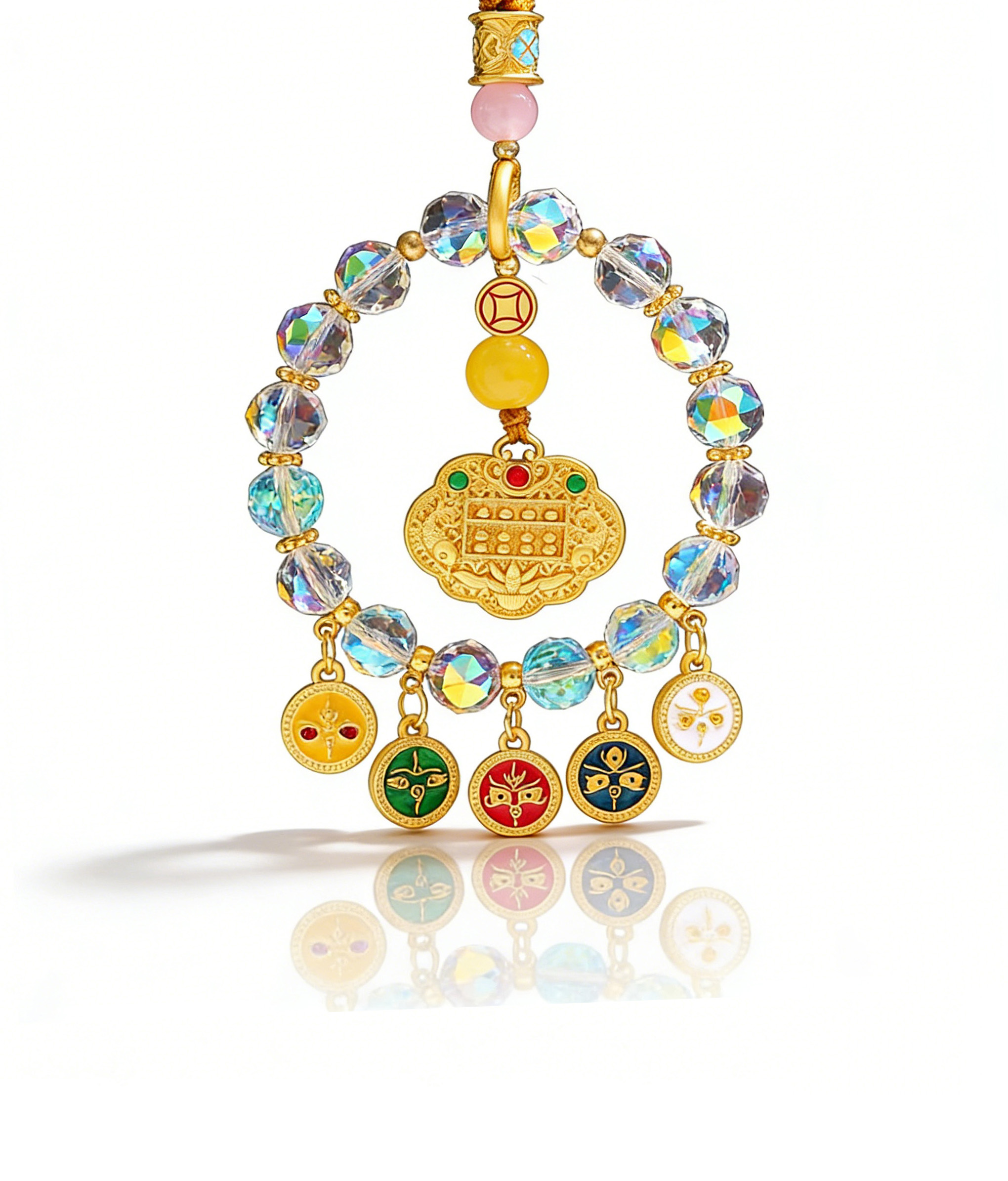 Wealth-Attracting Car Hanging Ornament - Five-Color Abacus Lock for Prosperity & Protection