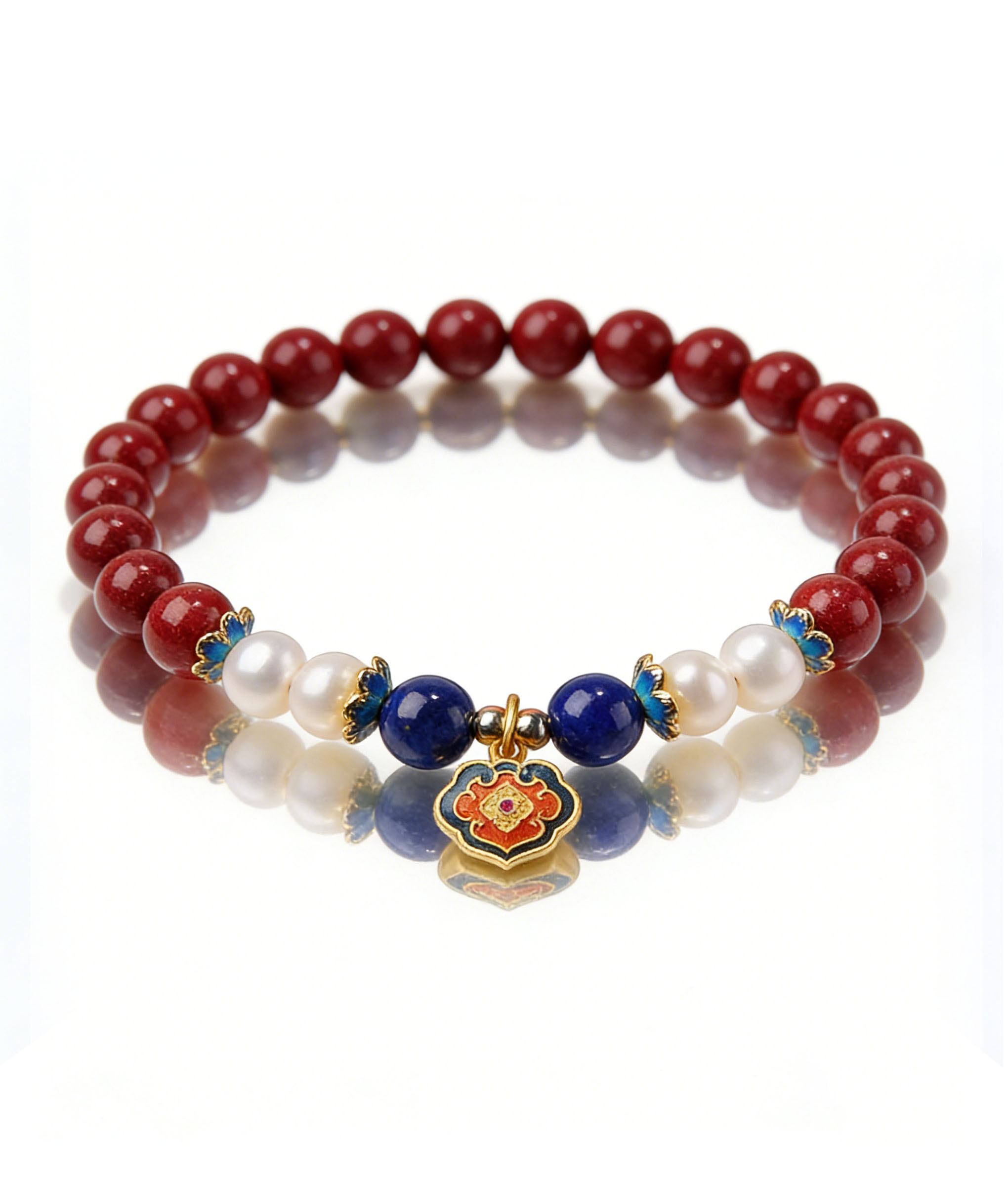 Cinnabar & Amber Longevity Lock Bracelet - Luck Changing Protection Amulet for Women