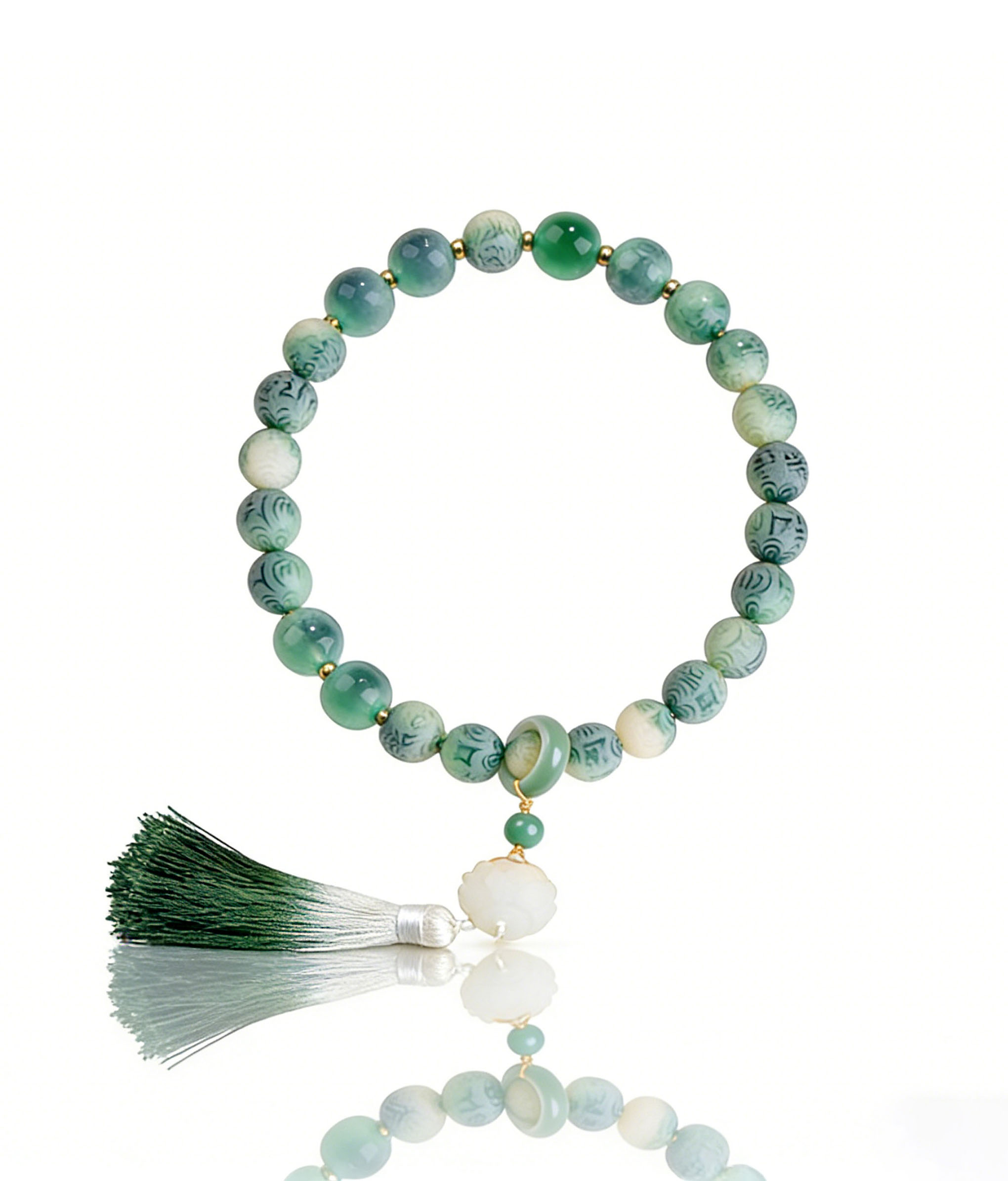 White Bodhi Seed Mala Bracelet - Six-Syllable Mantra Meditation Beads for Mindfulness & Wellness