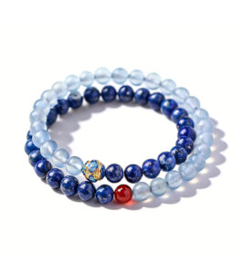 Health-Boosting Lapis Lazuli & Aquamarine Bracelet - Women’s Elegant Double-Loop Stackable Gemstone Jewelry