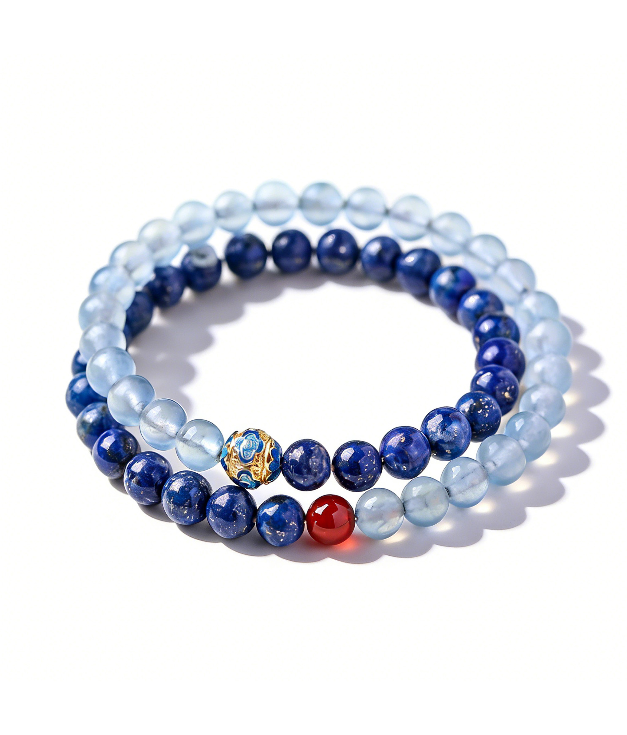 Health-Boosting Lapis Lazuli & Aquamarine Bracelet - Women’s Elegant Double-Loop Stackable Gemstone Jewelry