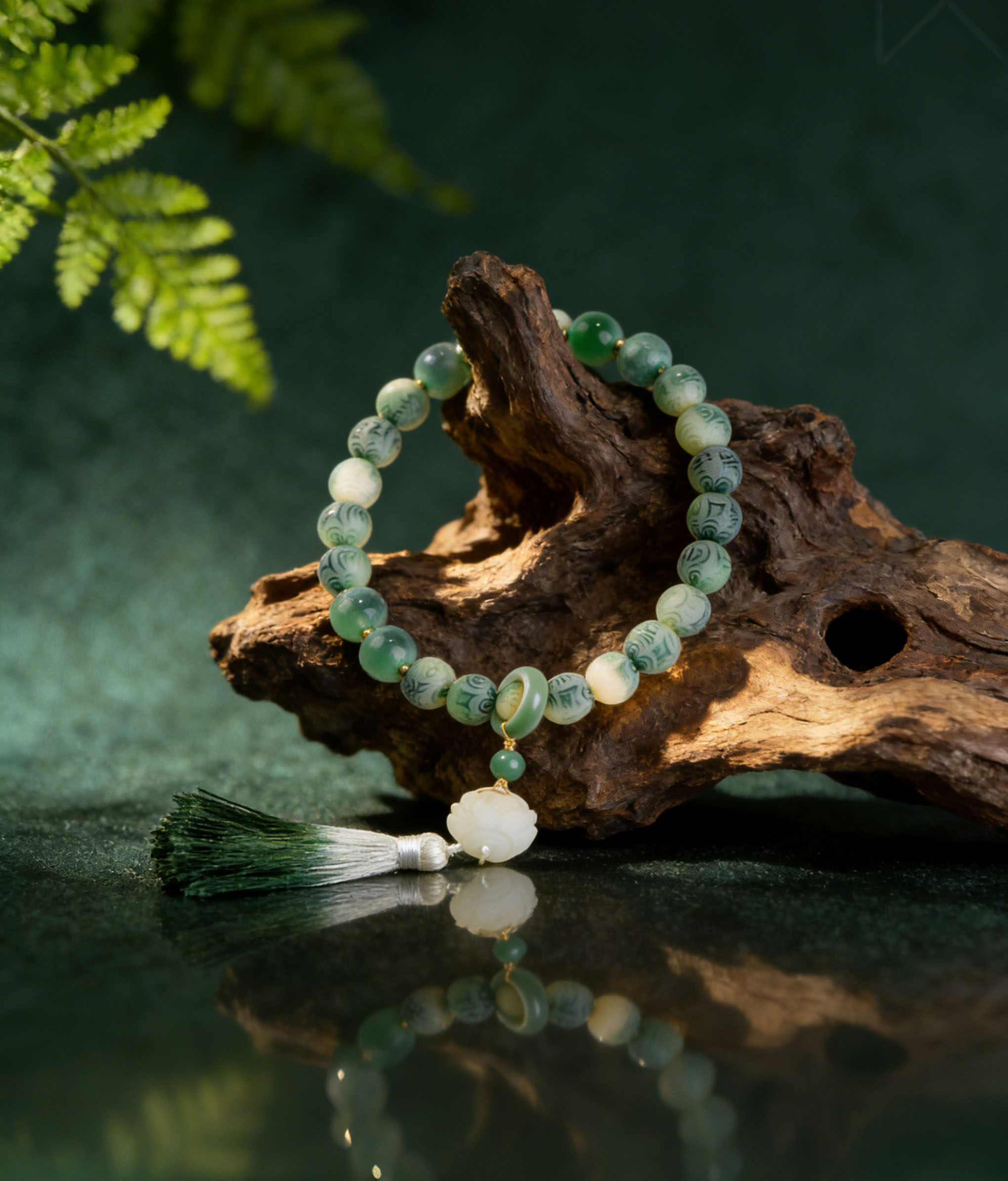 White Bodhi Seed Mala Bracelet - Six-Syllable Mantra Meditation Beads for Mindfulness & Wellness - Image 2