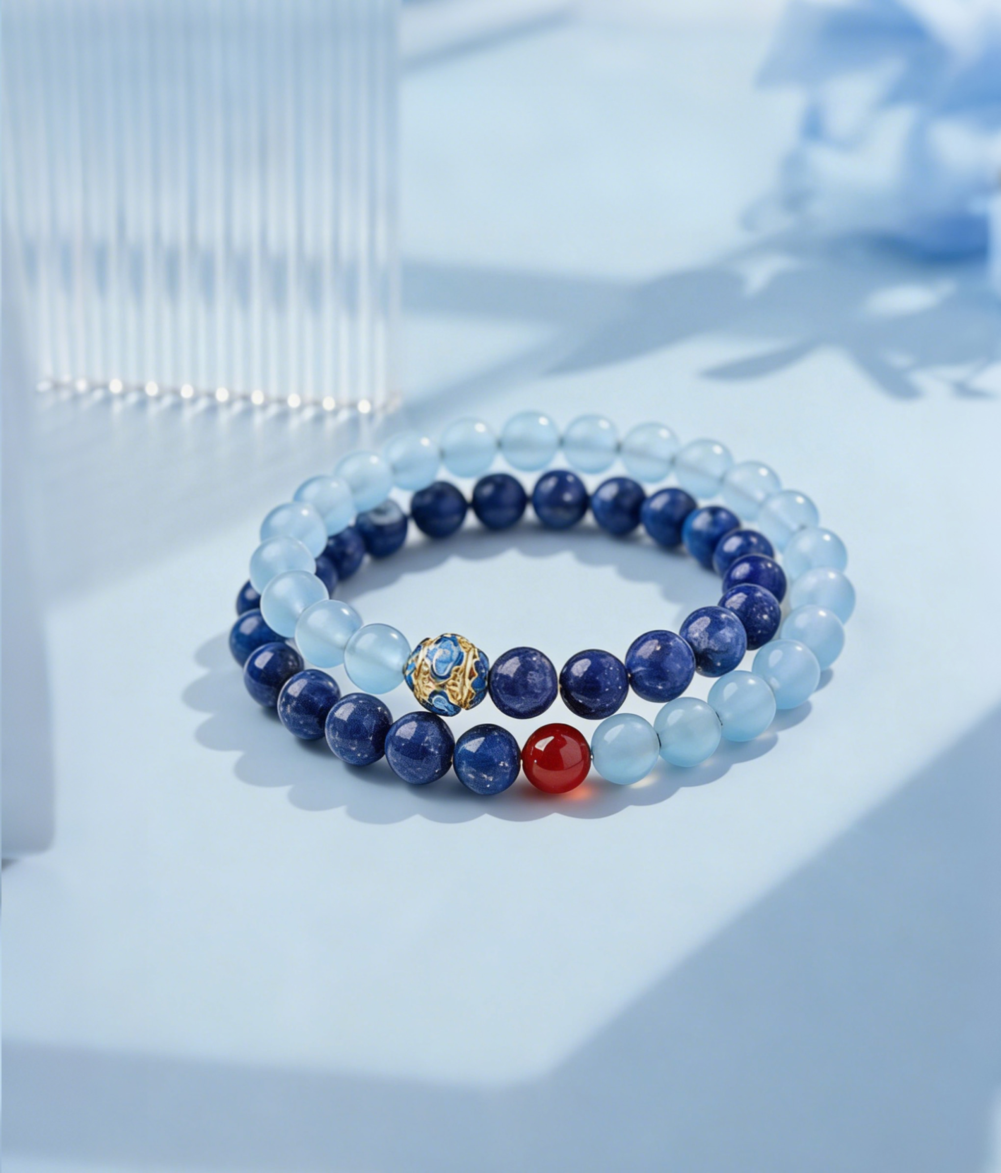 Health-Boosting Lapis Lazuli & Aquamarine Bracelet - Women’s Elegant Double-Loop Stackable Gemstone Jewelry - Image 2
