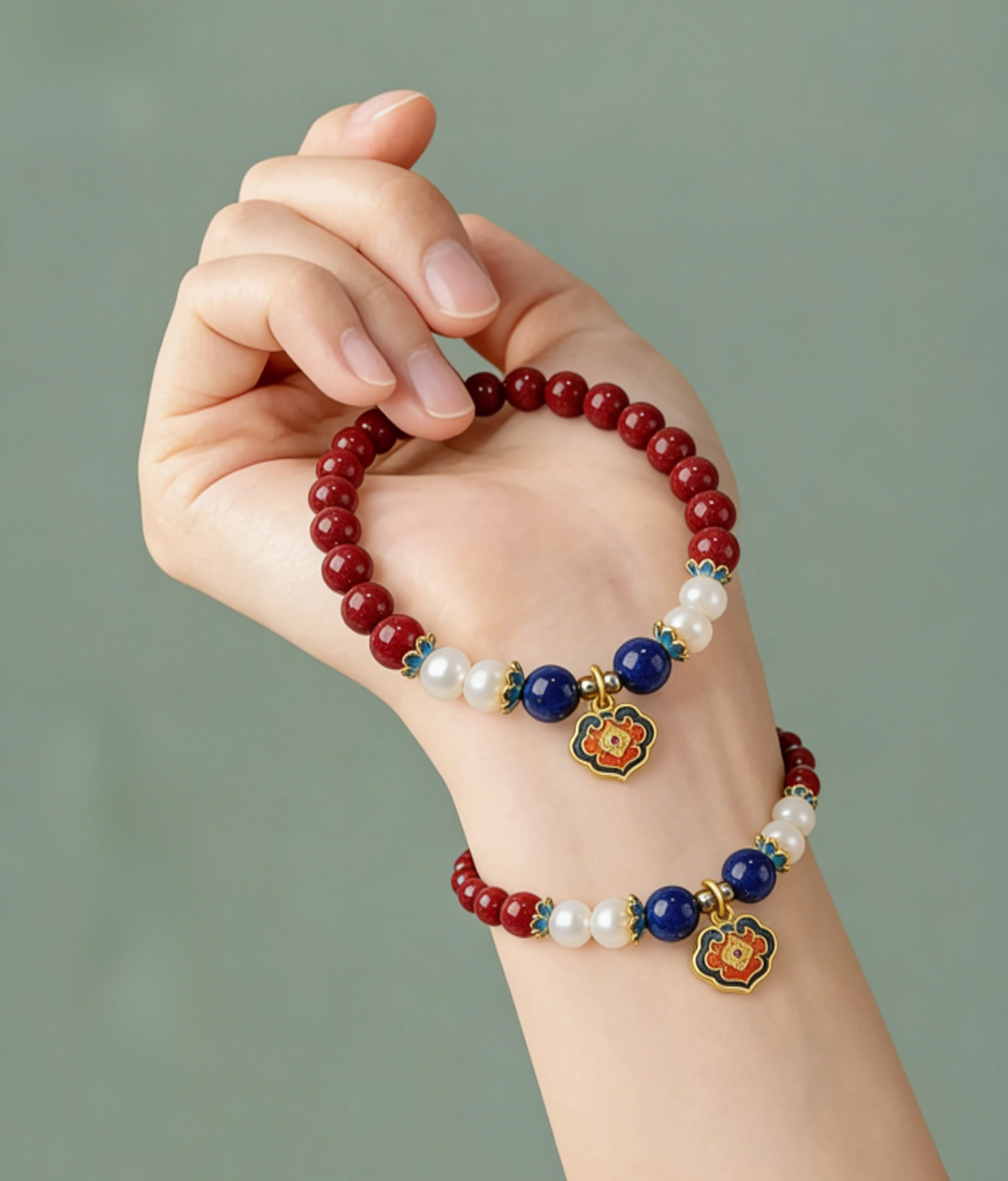 Cinnabar & Amber Longevity Lock Bracelet - Luck Changing Protection Amulet for Women - Image 3