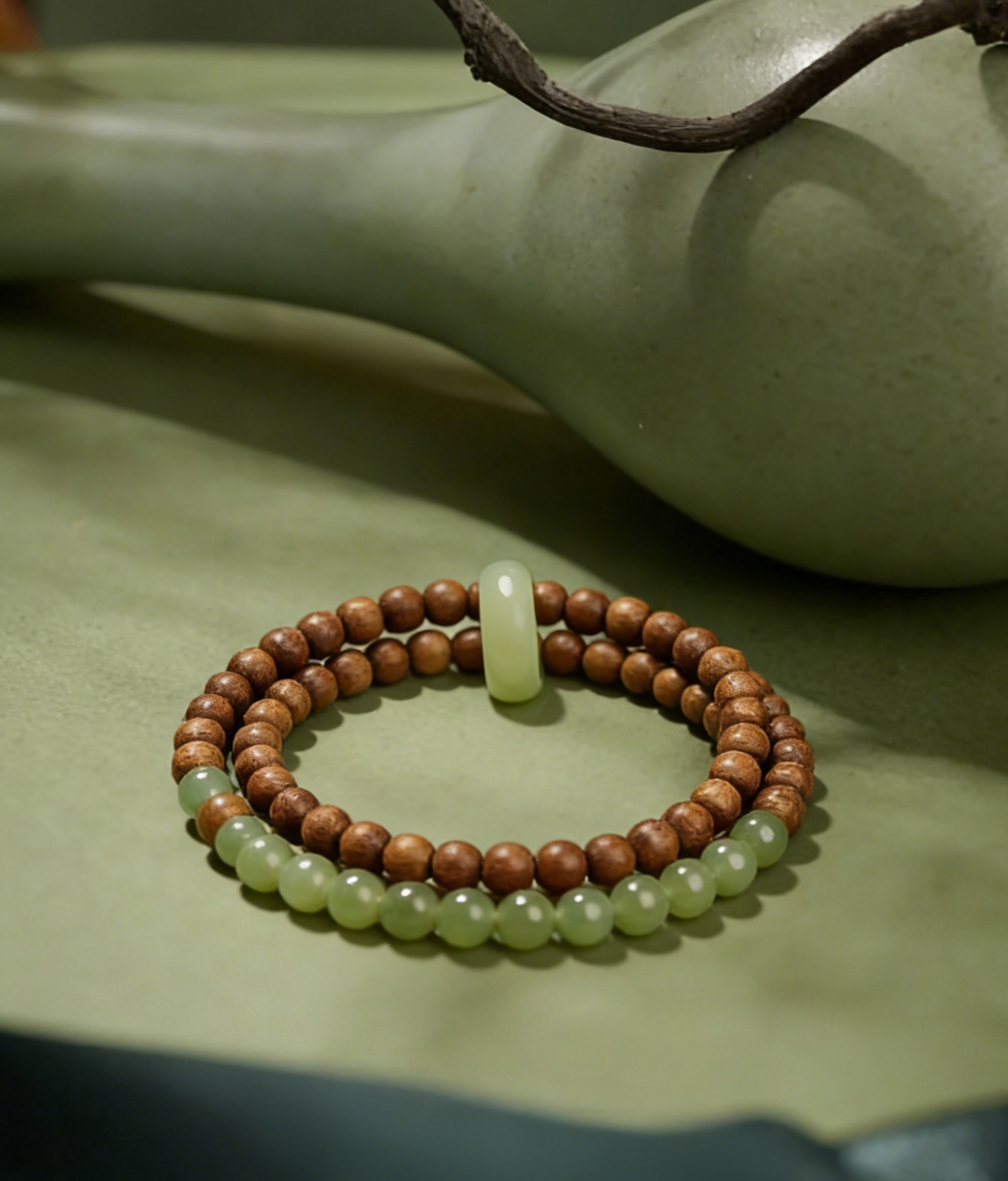 Wellness Sandalwood Prayer Bracelet - Unisex Double-Strand Jade Bracelet for Vitality - Image 2