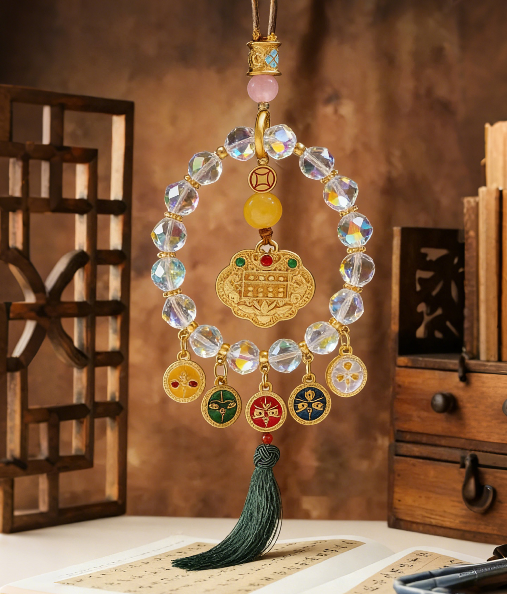 Wealth-Attracting Car Hanging Ornament - Five-Color Abacus Lock for Prosperity & Protection - Image 2