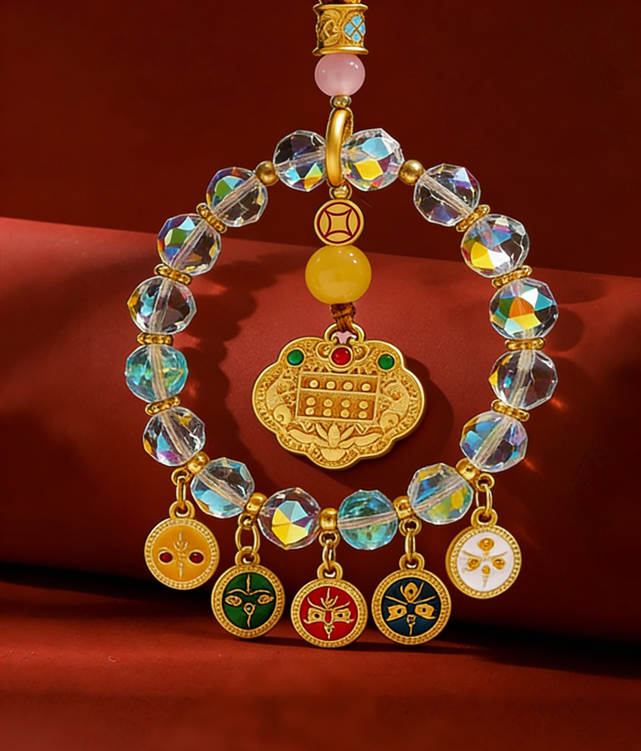 Wealth-Attracting Car Hanging Ornament - Five-Color Abacus Lock for Prosperity & Protection - Image 3