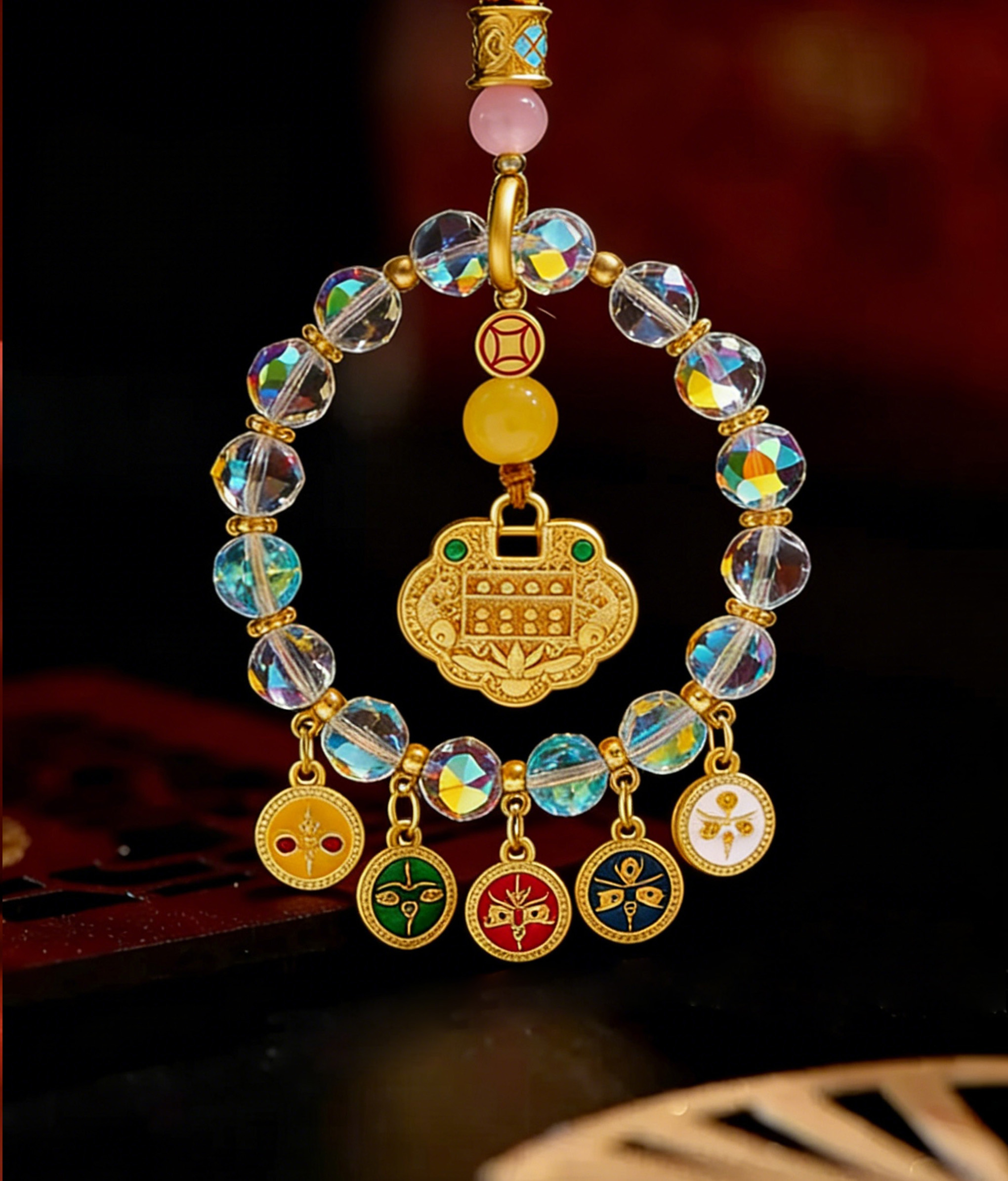 Wealth-Attracting Car Hanging Ornament - Five-Color Abacus Lock for Prosperity & Protection - Image 4