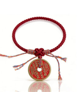 Protection & Luck Braided Bracelet - Vintage Coin, Cinnabar & Crystal Amulet Handmade Red Cord