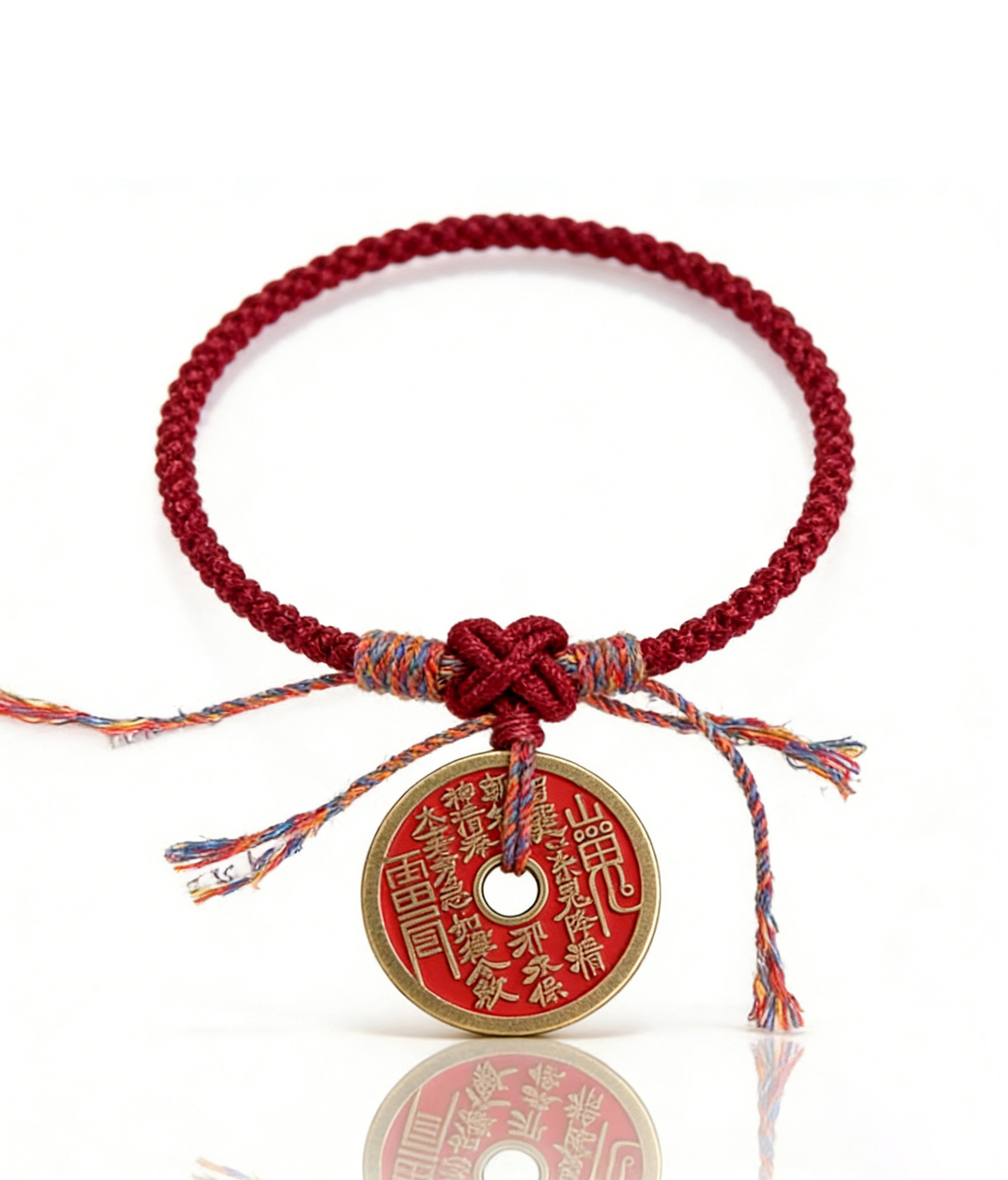 Protection & Luck Braided Bracelet - Vintage Coin, Cinnabar & Crystal Amulet Handmade Red Cord