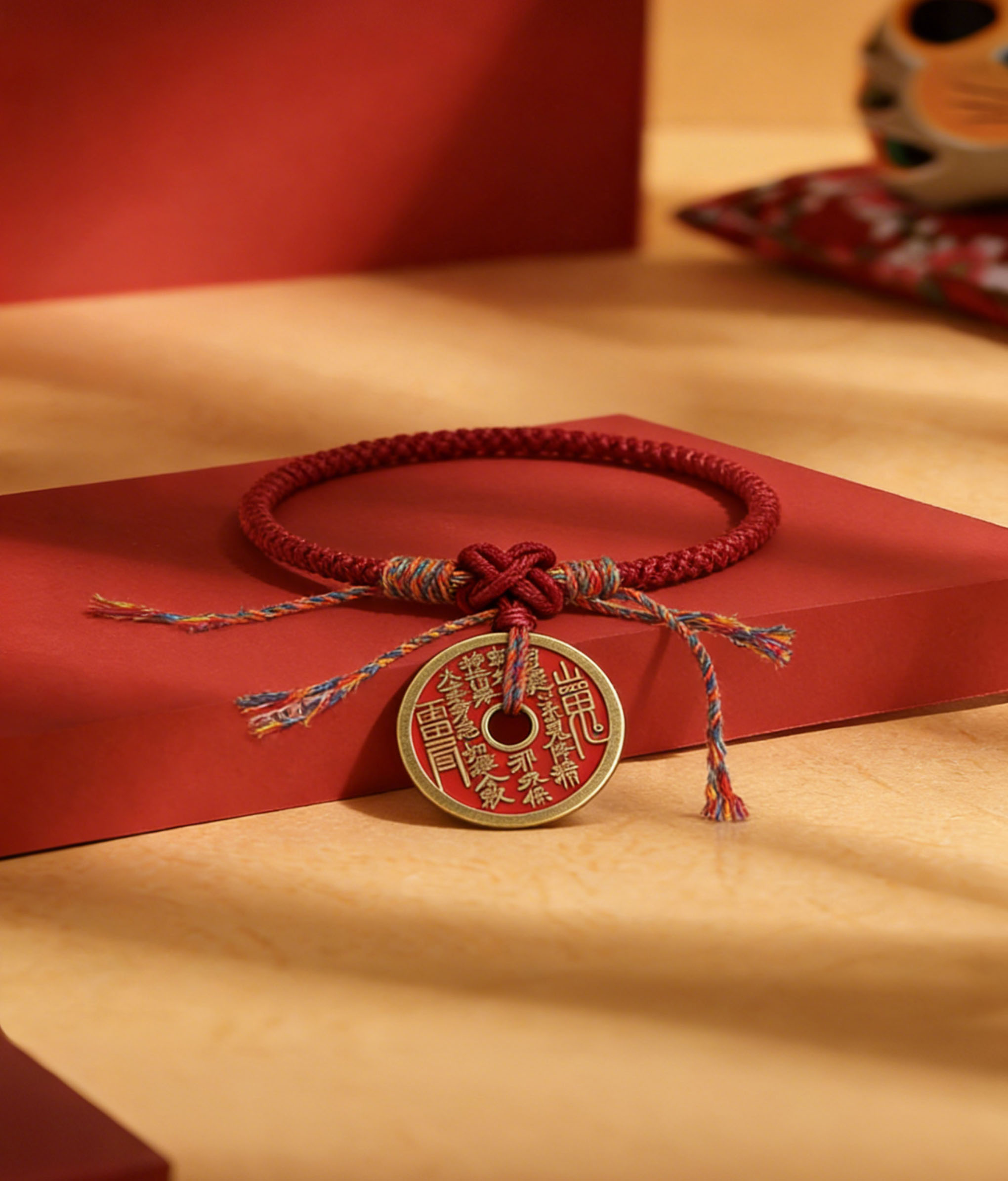 Protection & Luck Braided Bracelet - Vintage Coin, Cinnabar & Crystal Amulet Handmade Red Cord - Image 3