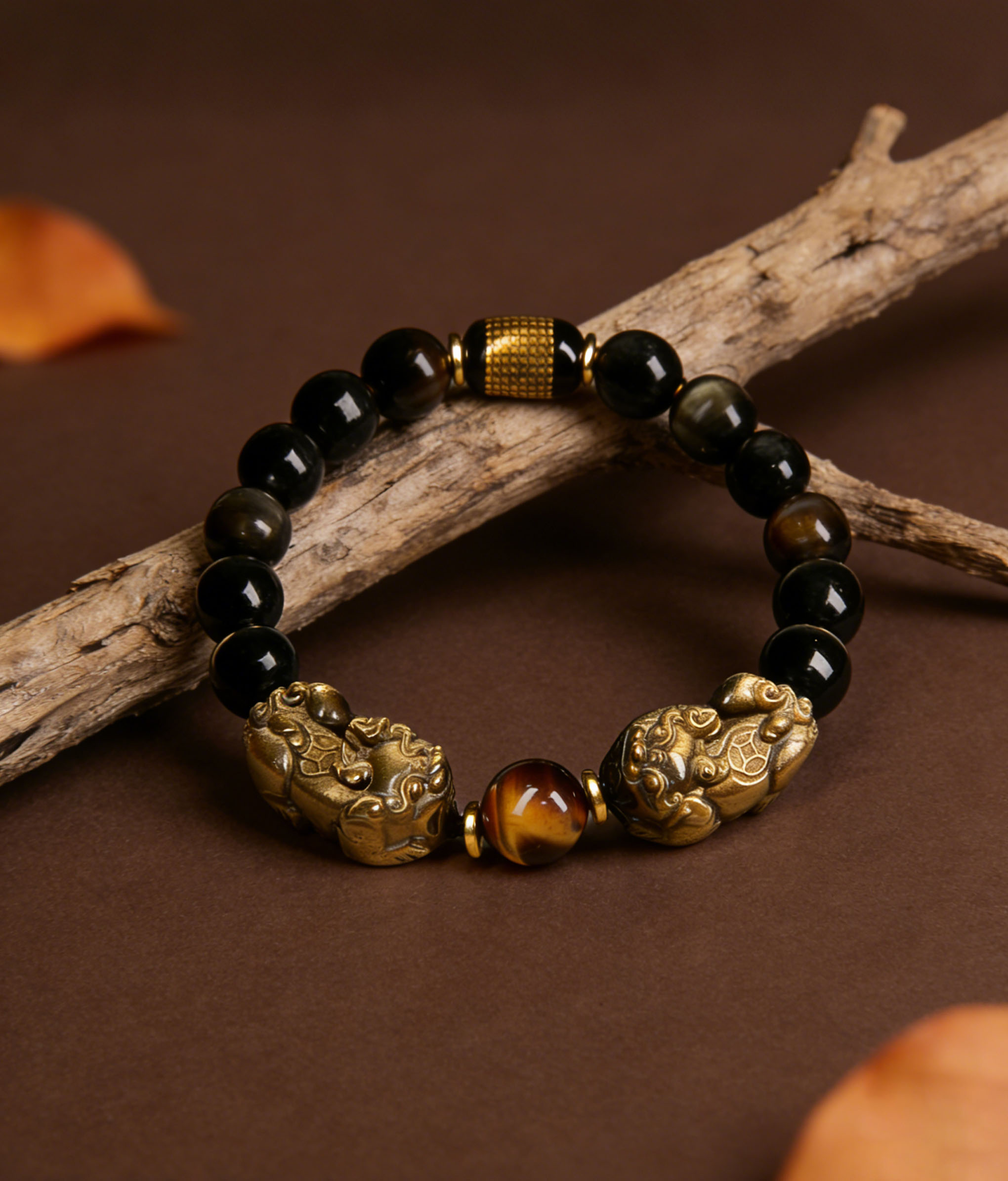 Gold Sheen Obsidian & Tiger Eye Bracelet - Wealth Guardian Beads with Pi Xiu Charm - Image 5