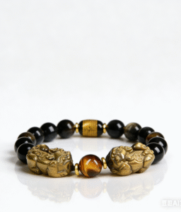 Gold Sheen Obsidian & Tiger Eye Bracelet - Wealth Guardian Beads with Pi Xiu Charm