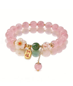 Rose Quartz & Hetian Jade Peach Blossom Bracelet | Love Energy Jewelry for Women | Romantic Chinese Style Gift