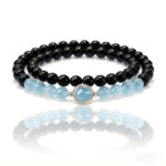 Double Strand Obsidian & Aquamarine Crystal Bracelet｜Five Elements Energy Shifting & Wealth Flow Jewelry