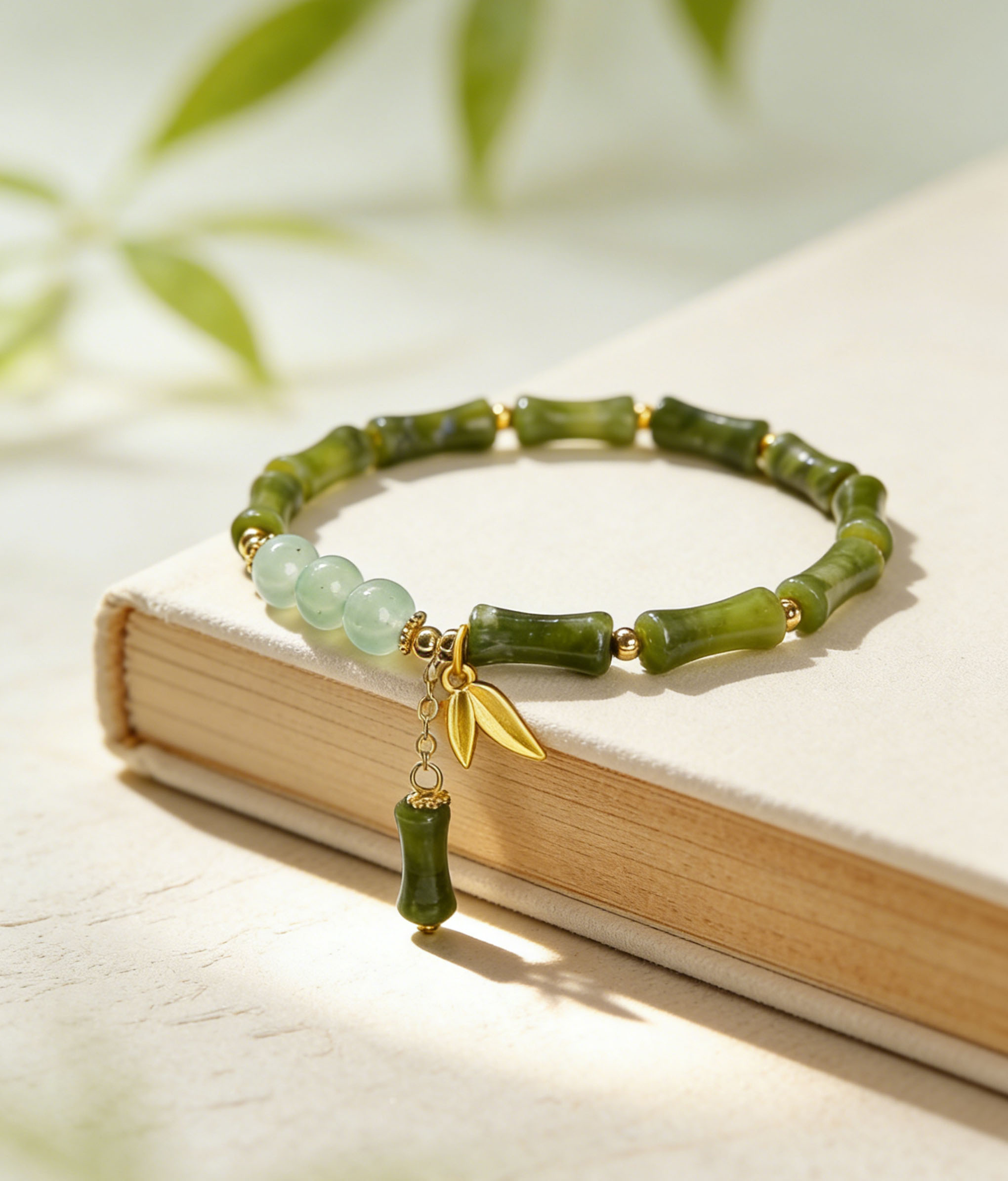 Bamboo & Crystal Healing Bracelet | Natural Southern Jade & Agate Beads with Zen Tassels | Mindful Wellness Jewelry for Women - Image 2